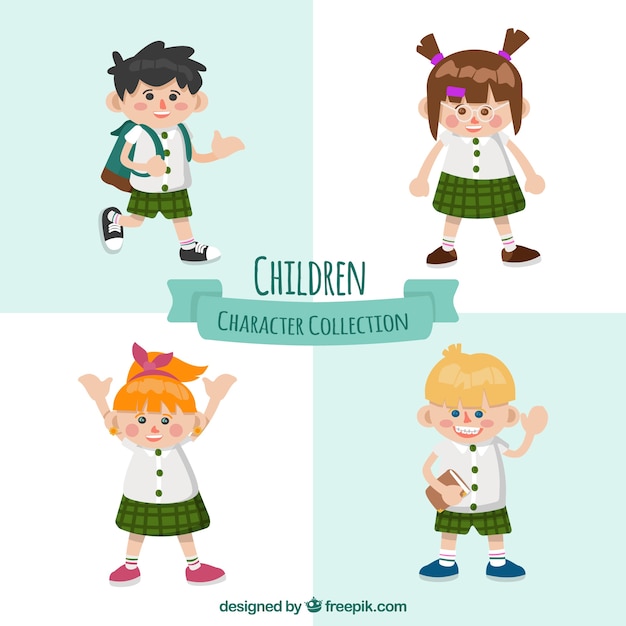 Free Vector collection of four student characters