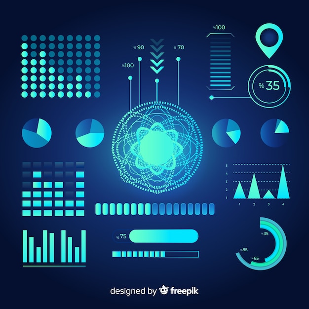 Free Vector collection of futuristic infographic elements