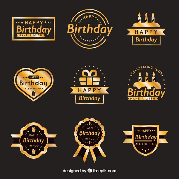 Collection of golden birthday badge