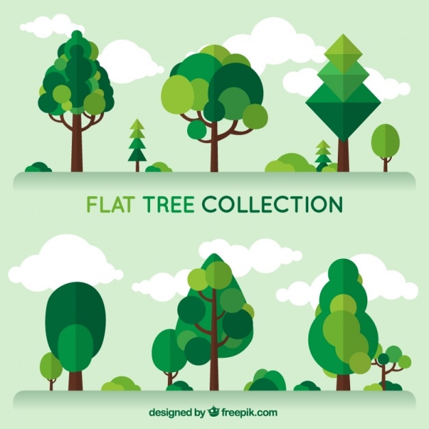 Free vector collection of green trees in flat design