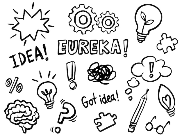 Free vector collection of hadrawn doodles about ideas thinking and knowledge