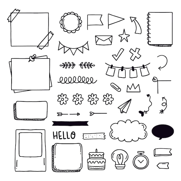 Free Vector collection of hand drawn bullet journal elements