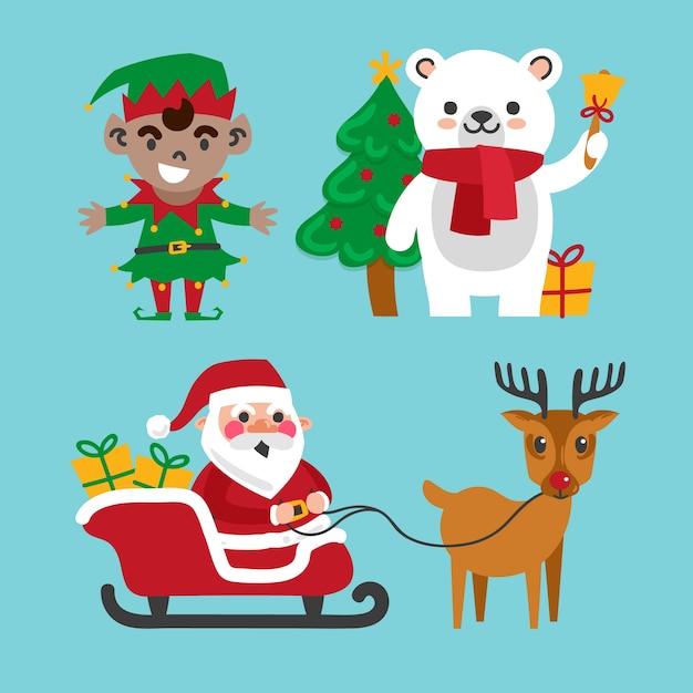 Free Vector collection of hand drawn christmas characters