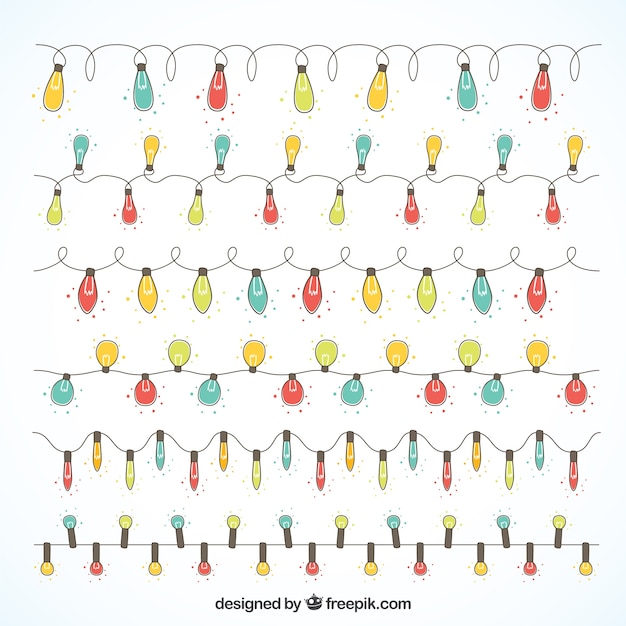 Free Vector collection of hand drawn colored christmas lights