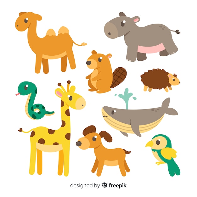 Free Vector collection of hand drawn cute animals