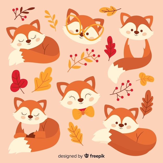 Free vector collection of hand drawn foxes