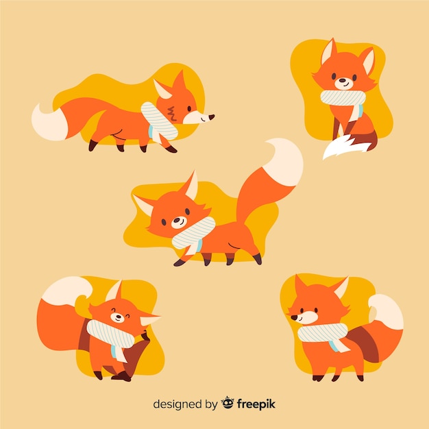 Free vector collection of hand drawn foxes