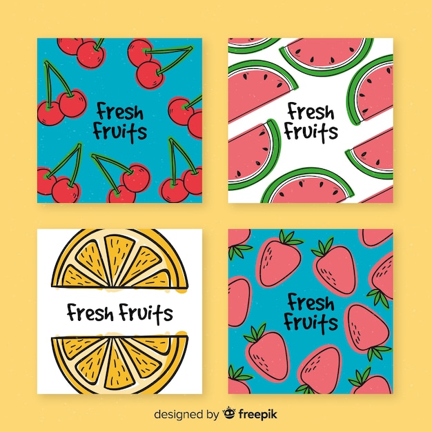 Collection of hand drawn fruit cards