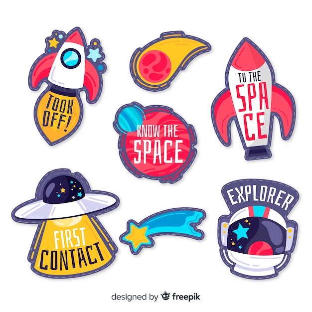 Free vector collection of hand drawn space stickers