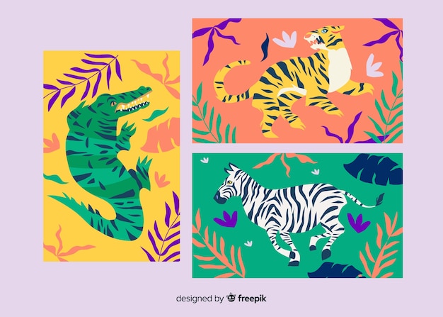 Free Vector collection of hand drawn tiger cards