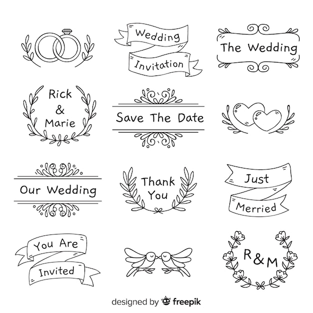 Free Vector collection of hand drawn wedding ornament