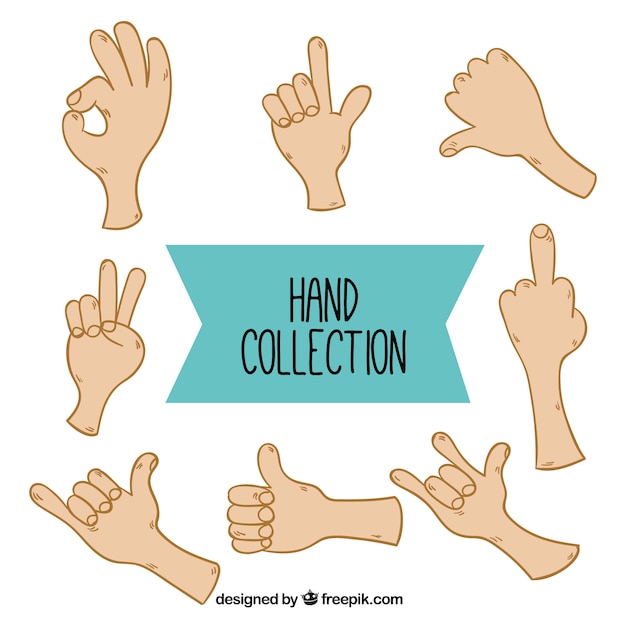 Collection of hands with different gestures