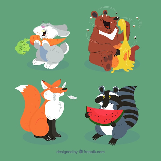 Free vector collection of happy animals eating