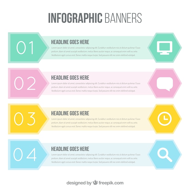 Free vector collection of infographic banners in pastel colors