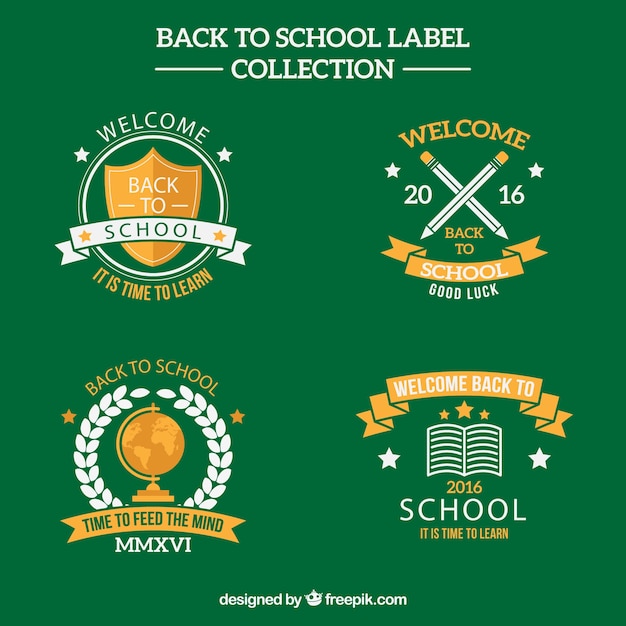 Free Vector collection of labels for back to school on a green background