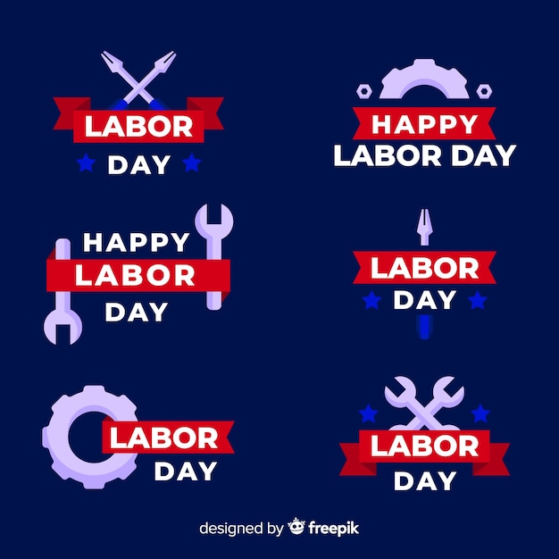 Free Vector collection of labor day badges flat design