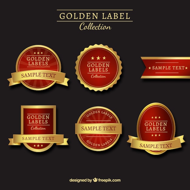 Free vector collection of luxurious red and golden stickers