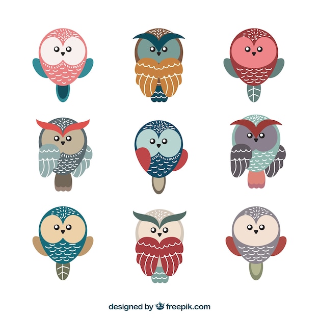 Free Vector collection of owls with abstract designs