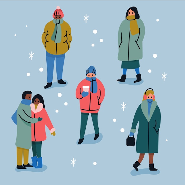 Free Vector collection of people wearing winter clothes