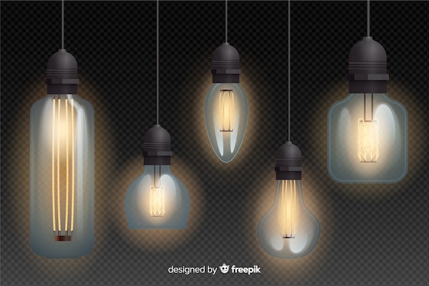 Free Vector collection of realistic light bulbs hanging