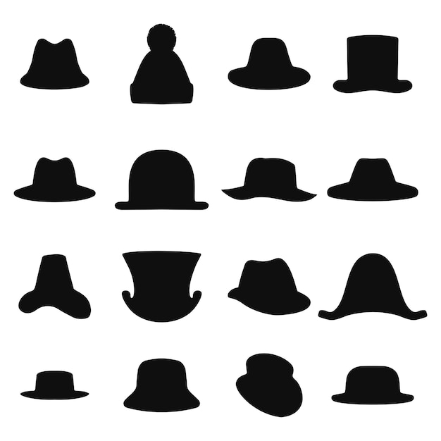 Free Vector collection of retro hats silhouette top hat isolated on white vector illustration