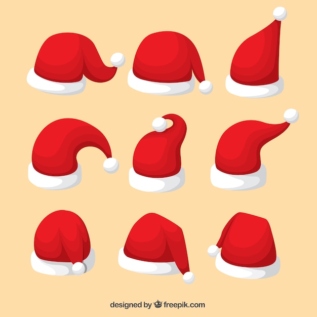 Collection of santa claus hat in different shapes