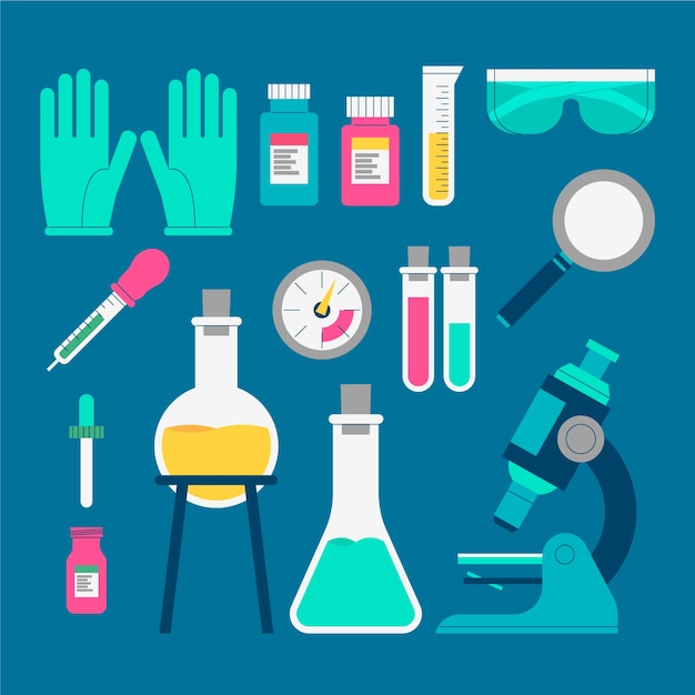 Collection of science lab objects