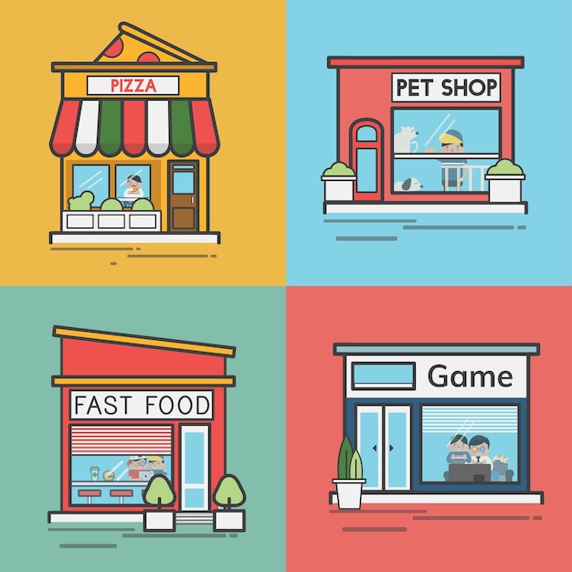 Free Vector collection of shops and stores