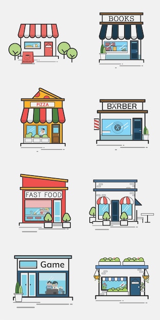 Free Vector collection of shops and stores