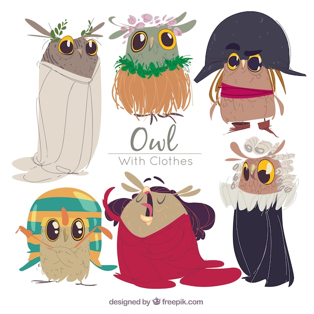 Free Vector collection of sketches of beautiful owls