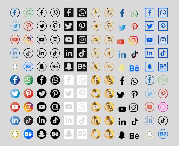 Free Vector collection of social media icons with gradients and gold