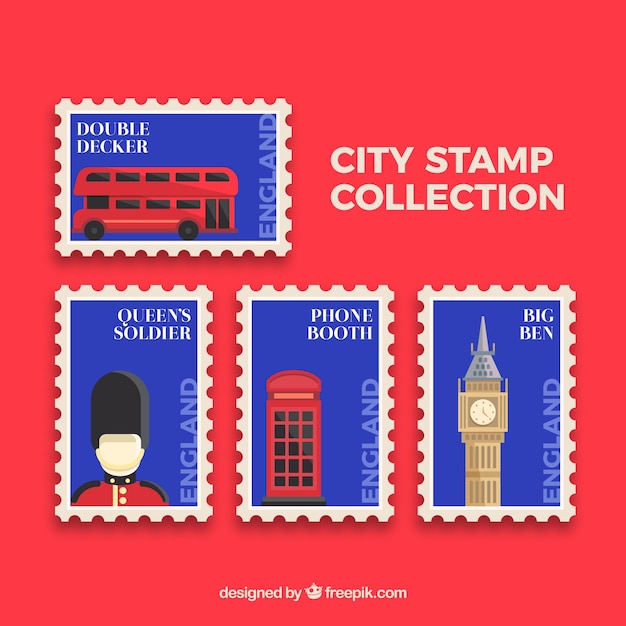 Free vector collection of stamps with london landmarks