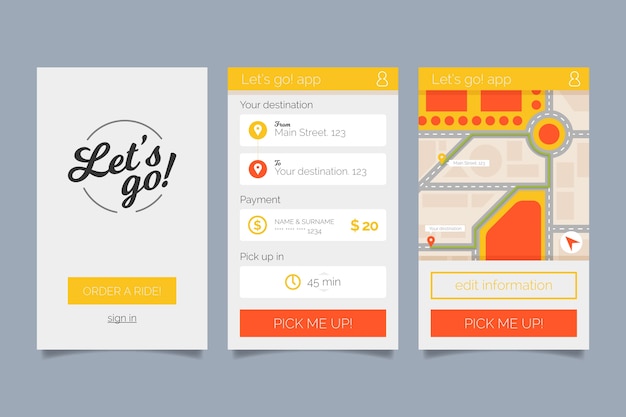 Free Vector collection of taxi app interface