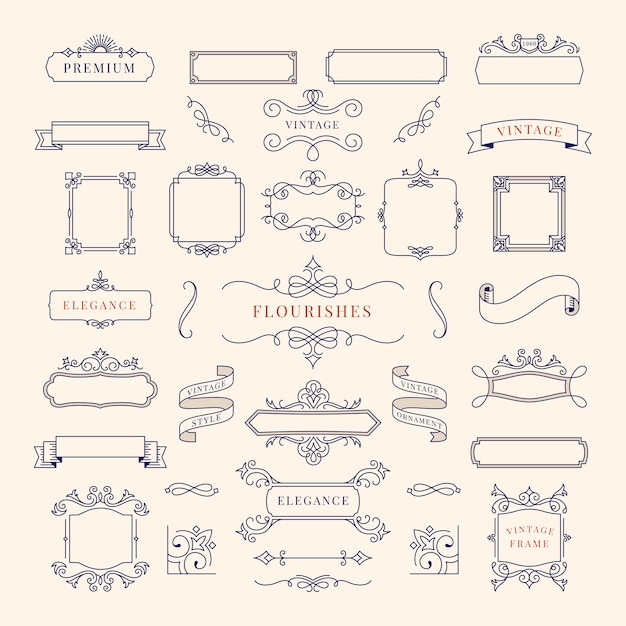 Collection of vintage ornament frame illustration