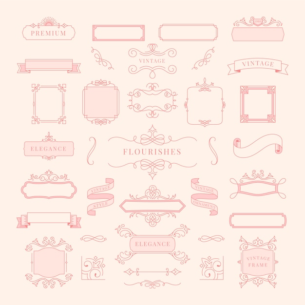 Free Vector collection of vintage ornament frame illustration