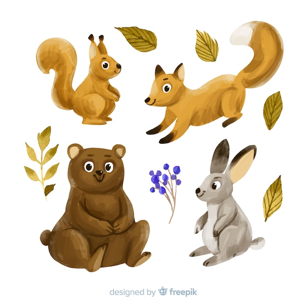 Free Vector collection of watercolor autumn animals