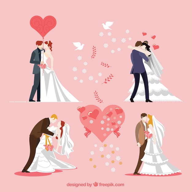 Free vector collection of wedding couples kissing