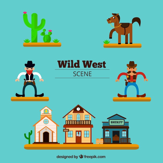 Free Vector collection of western characters and buildings