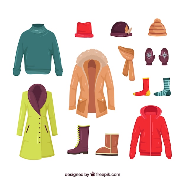 Collection of winter clothes in flat design