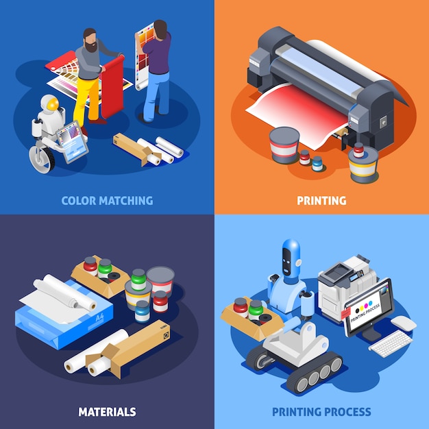 Free Vector color printing isometric composition