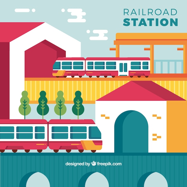 Free Vector colored background of train station