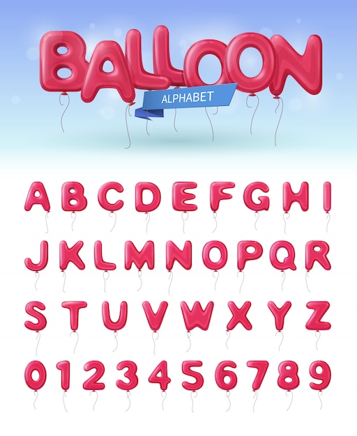 Free Vector colored and isolated balloon alphabet realistic icon set with pink abc and numbers balloons 