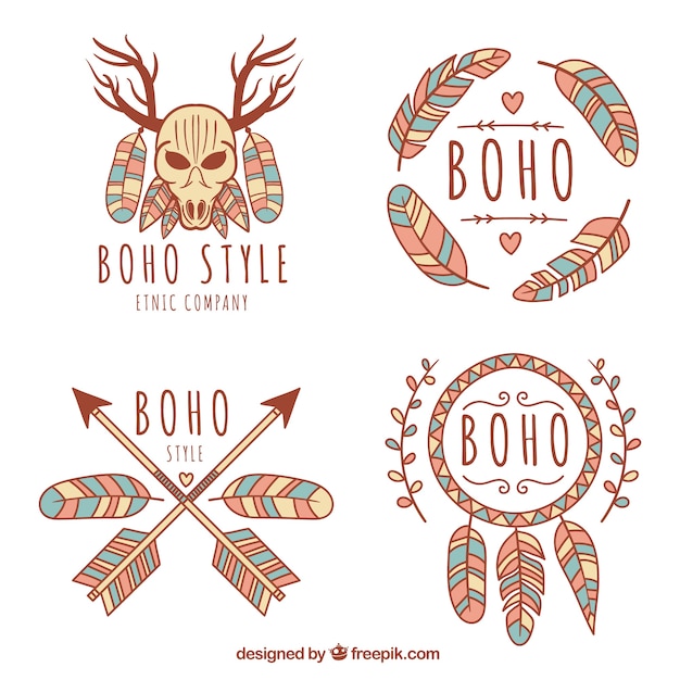 Free vector colored logos in boho style