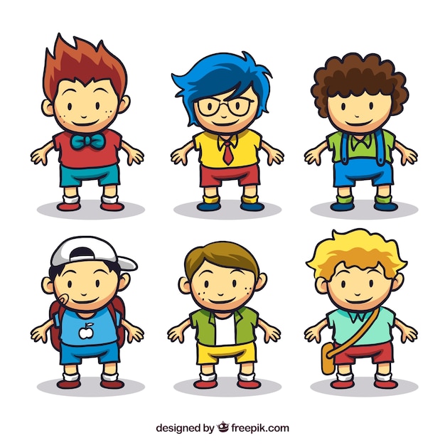 Free Vector colored set of hand-drawn kids