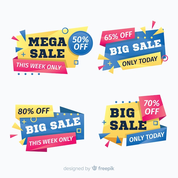 Free vector colorful abstract origami sale banner set