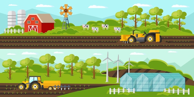 Free vector colorful agriculture horizontal banners