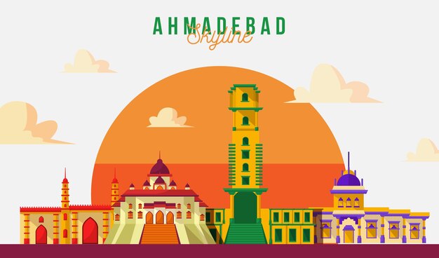 Colorful ahmedabad skyline