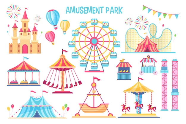 Free vector colorful amusement park flat elements set.