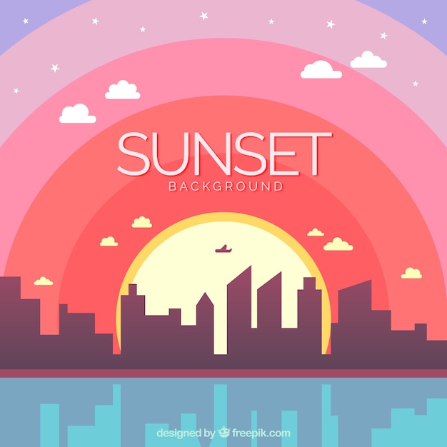 Free Vector colorful background of a sunset in the city