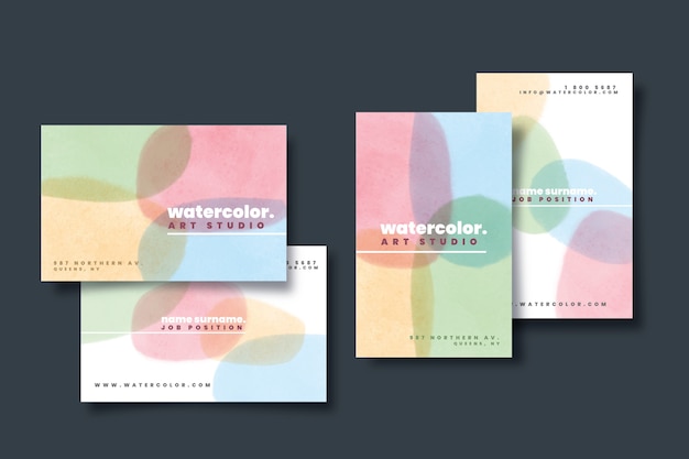 Colorful business card template with pastel-colored stains